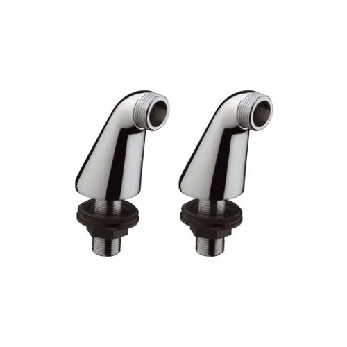 Montageset von Hansgrohe für Wannenrandmischer in glänzendem Chrom, bestehend aus zwei gekrümmten Rohren mit Gewindeanschlüssen und Unterlegscheiben.